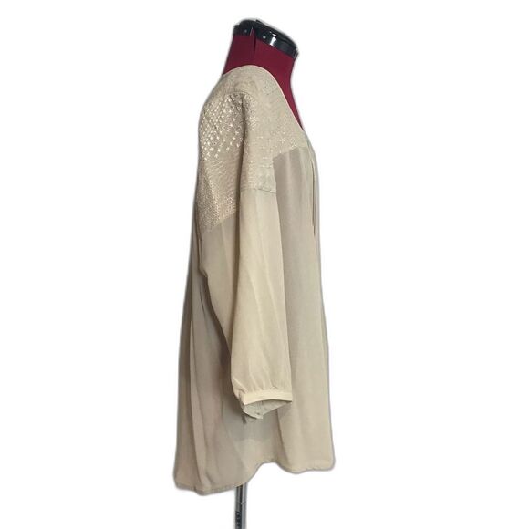 Chico's Sheer Cream Blouse with Beaded Fringe Detail Women Size XXL Embroidered - Picture 3 of 12